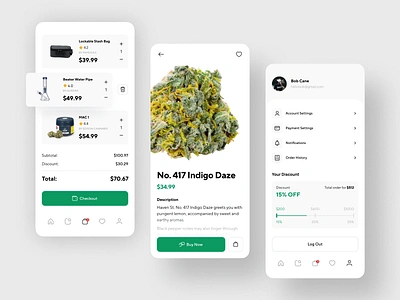 Cannabis E-Commerce Store App Mobile Concept cannabis cannabis packaging cbd concept design intarface landing page leaf marihuana marijuana natural organic plants thc ui visual design ux web web design website weed