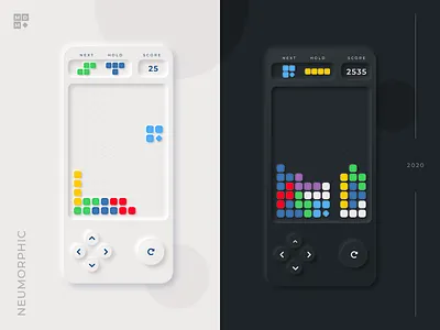 Neumorphic Tetris 2020 app clean concept dark mode design game interface ios mdm mobile neumorphic neumorphism tetris tetromino ui uiux