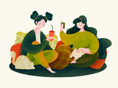 Hello Dribbble animal cat character design character illustration first shot friends girl illustration kitty procreate woman