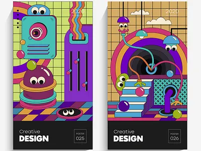 Bright illustrations with pretty faces abstract banner brochure design bubble creative design curves illustration memphis design poster design vector