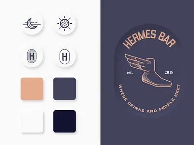 Hermes' Bar branding engraving etching illustration illustrator logo neumorphism