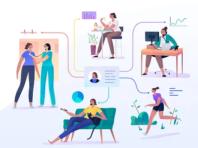 Hero Illustration for Decision Point Healthcare Solutions art character color drawing illustration digital ipadart people procreate style texture website