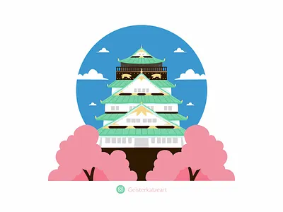 Osaka Castle cherryblossoms illustration japan japanese osaka osakacastle procreate
