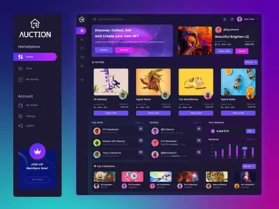 NFT Marketplace dashboard admin blockchain crypto cryptoart cryptocurrency dashboards design fluttertop marketplace nft nft app nft dashboard nft market nft marketplace nft web nfts panel token ui uiux