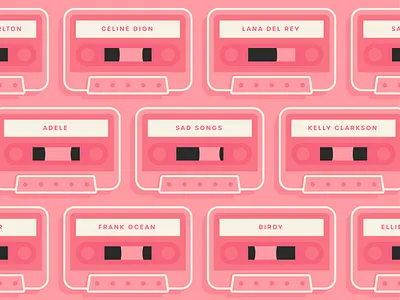 📀Sad Songs 📀 artist casette illustration illustrator love monochromatic monochrome music music player palette pattern pink pop art pop culture sad songs songs tape valentine vintage