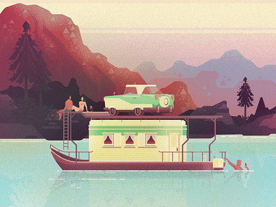 1950s Vacation Houseboat architecture design digital illustration illustration mica vector