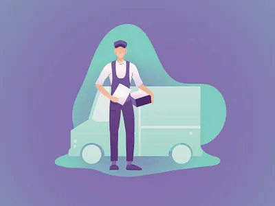 Delivery illustration car delivery design flat illustration man minimal post vector