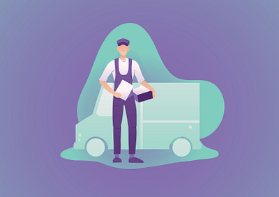 Delivery illustration car delivery design flat illustration man minimal post vector