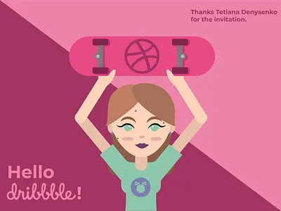 Hello Dribbble! adobe illustrator cute hello dribbble illustration illustrator new member self portrait skate vector vector art