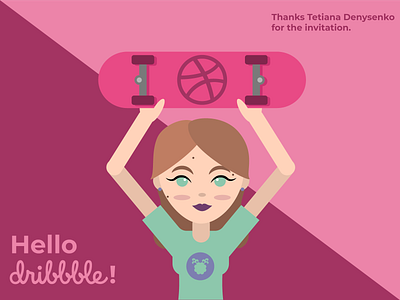 Hello Dribbble! adobe illustrator cute hello dribbble illustration illustrator new member self portrait skate vector vector art