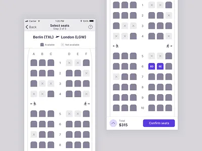 Seat selection 💺 airline app flight flight app mobile travel ui user experience ux