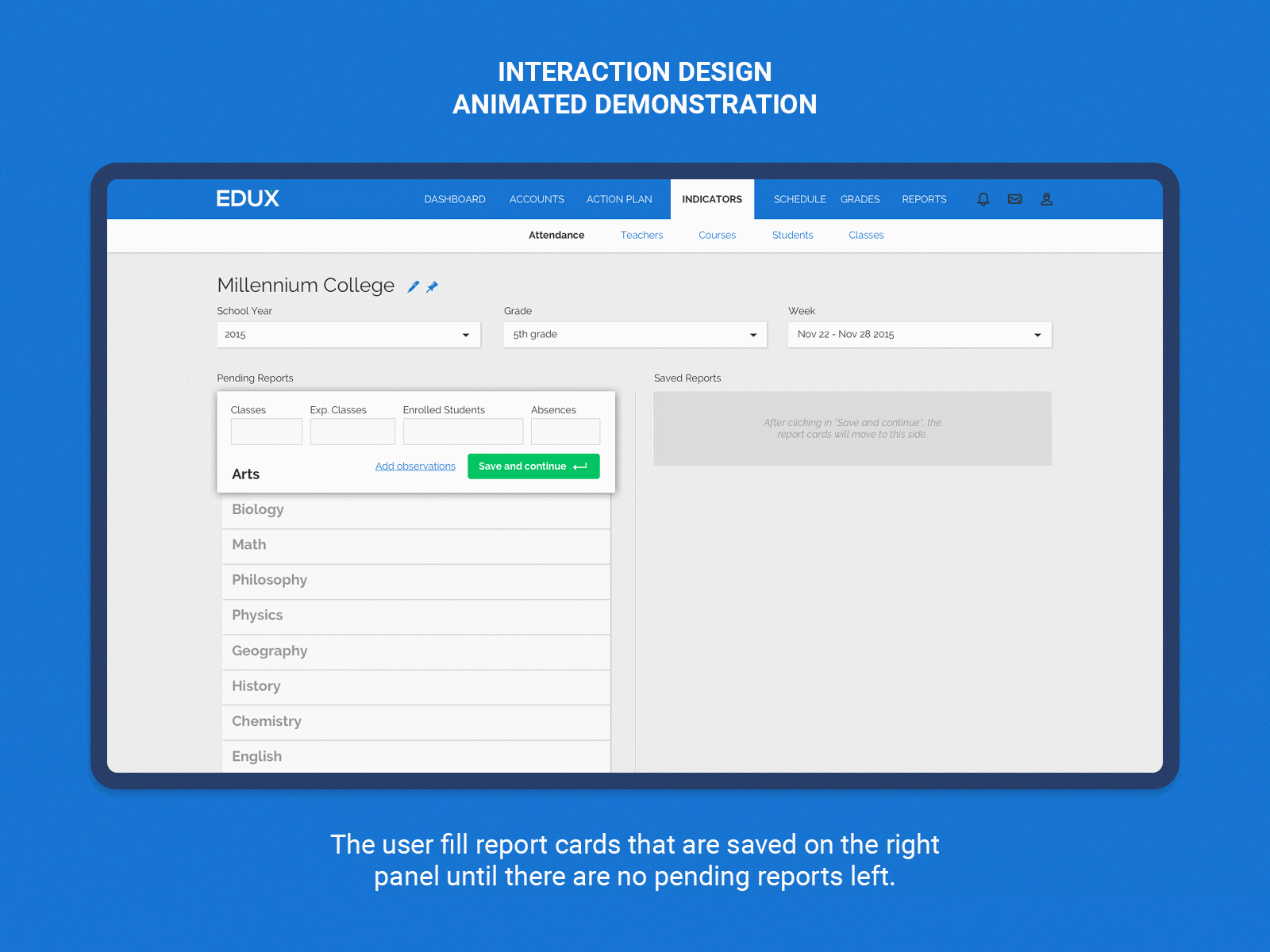 Animated Interaction with EduX web app animation dashboard ui demonstration education interactive design ui design ux design