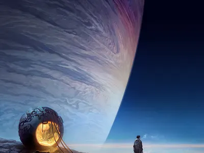 Survivor v3.0 2d aleksey litvishkov art astronaut cliff digital art environments escape pod explorer horizon illustration landing planet rocks sci fi spaceman sputnik survivor