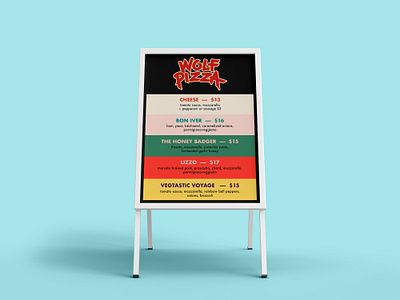 Wolf Pizza - Spring Menu - Signboard advertising bright graphic design layout marketing menu menu design pizza retro spring typography vibrant