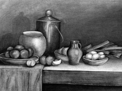 Subtractive Charcoal Still Life Drawing art artist artwork charcoal drawing eraser fruit physical project school smudge still life subtractive