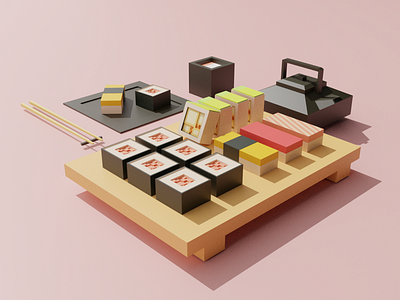 Sushi platter 3d blender chopsticks platter sushi tea