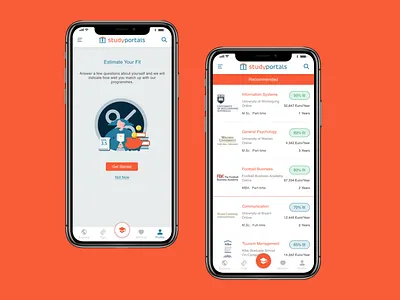 StudyPortal Mobile App UI Design education app masterportal mobile ui mobile uiux studyportal ui design ux