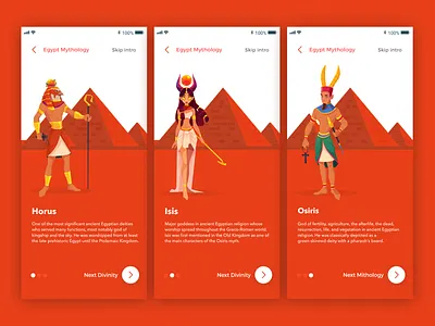 Egypt Mythology - Presentation of deities 🇪🇬 app clean concept deity design egypt icon illustration ios mythology onboarding orange sand simple ui ux walkthrough