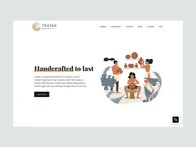 Trayah Pottery branding illustration landing page mock up pottery ui ux web