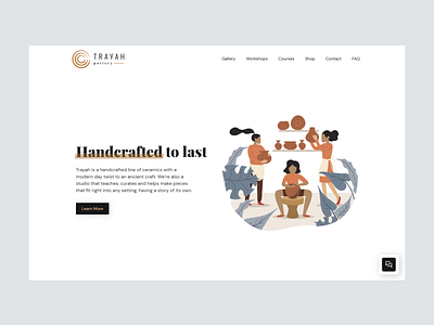 Trayah Pottery branding illustration landing page mock up pottery ui ux web