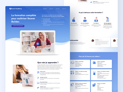 Beaver Academy blue clean design gradient landing page simple ui ux