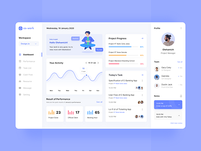 Dashboard - Project Management analytics bright color clean clean design client dashboad dashboard ui flat illustration illustration logo meditation mindful minimal product management project project management statistics team vector