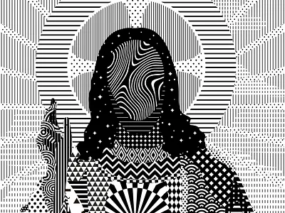 +<<Pray For Future. Digital Jesus>>+ artwork black white black and white christ digital graphic illustration jesus linework optical art ornament pattern religion vector