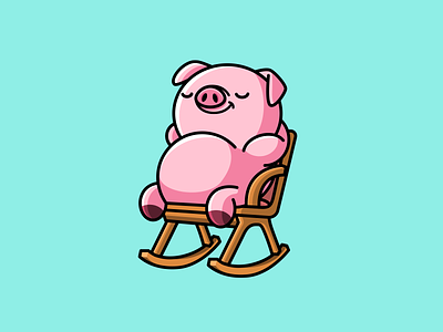 Pig in a Rocking Chair adorable animal cartoon character cute funny happy illustration illustrative lazy mascot pig piglet playful relaxing rocking chair sitting sleeping sunday weekend