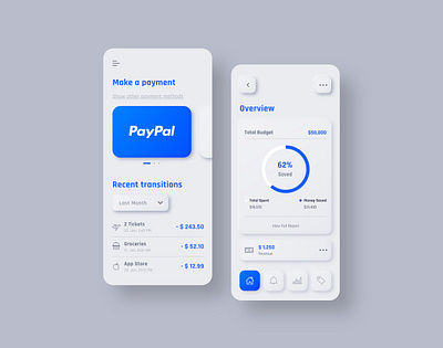 Skeumorphism Payment App UI adobexd minimal mobile payment paypal skeumorphic skeumorphism ui uiux