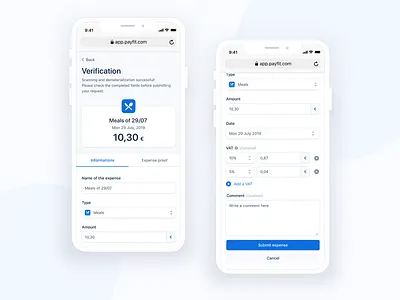 Verification on Mobile amount banner expense feature form interface mobile ocr payfit responsive scanning submit ui ux verification