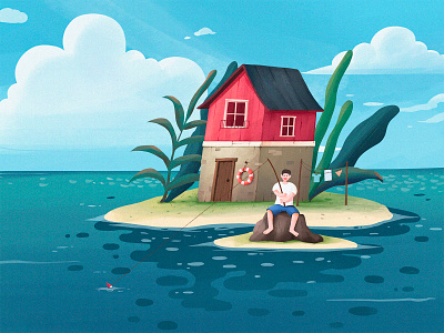 house and sea design illustration