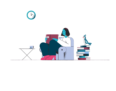 Sunday Afternoon bird cockatiel girl illustration illustrator reading