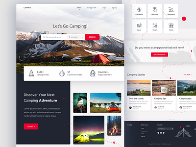 Camper Web Desgn blog camp camper campground camping design icons illustration image inspiration outdoors sketch story ui ux web web design website