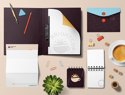 Brightcup Cafe Stationery brand identity brightcup cafe cafe coffee logo stationery design