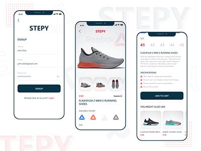 Stepy | Sports Products App brand identity branding design brands dribbble best shot graphic design online shop online store product design products shoe shoe app sports sportswear trending trendy ui ux design user experience design user interaction user interface design visual design
