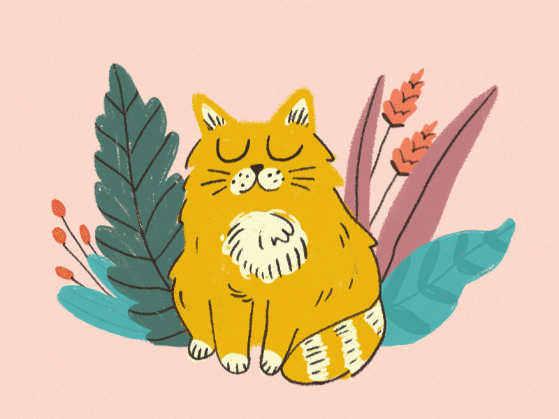 A Jungle Cat — Dribbble Weekly Warm up animation cat digital painting doodle illustration jungle kids illustration tropical leaves warmup weekly warmup