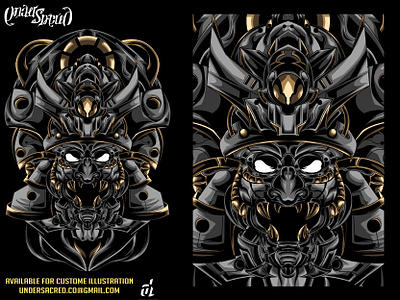 Onigasaki a Shogun creative illustration detailed devil digital design digital illustration evil graphic artist graphic design gundam illustration illustrator japan mask robots ronin satan t shirt design