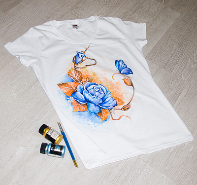 Hand-painted t-shirt with the flowers apparel branding fashion flower flowers illustration hand painted handmade painting style wear