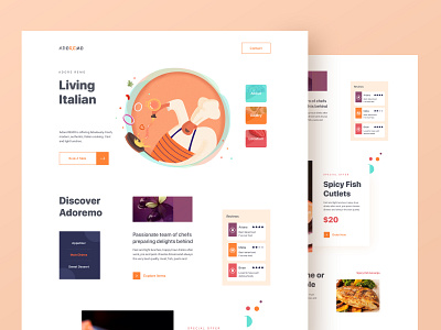 Restaurant Website card clean cook delivery website design food delivery home screen homepage homepage design illustration interface kitchen landing page layout minimal order restaurant ui ux web design website