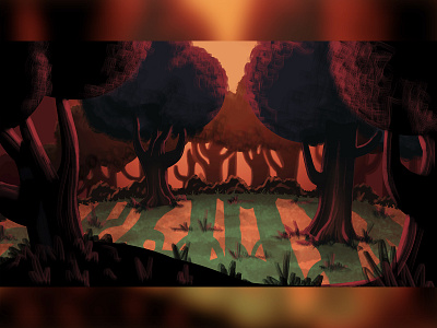 Red forest concept art design forest illustration illustrator landscape photoshop sunset tree