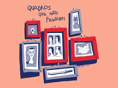 Quadros que não pendurei. dog drawing faces frame frames hand illustration mrcoofs pictures wall