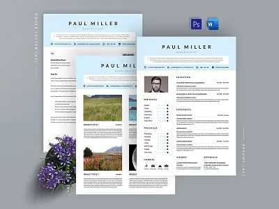 Resume / CV Template a4 blue resume business card clean cover letter creatiforest creative curriculum vitae cv cv design elegant minimal pro resume resume green resume template resume word simple resume