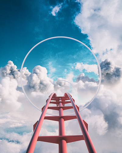 sky coaster 3d 3d art 3d artist c4d cinema4d clouds design illustration octane octanerender photoshop space surreal surrealism