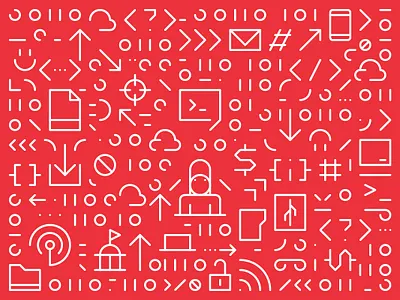 Code attack binary cloud code conference hack icons lines outlines target