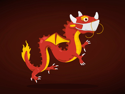 Dragon wearing a mask cartoon caution china coronavirus danger death disease dragon fever flu health infected infection influenza mask sick symptom treatment virus wuhan