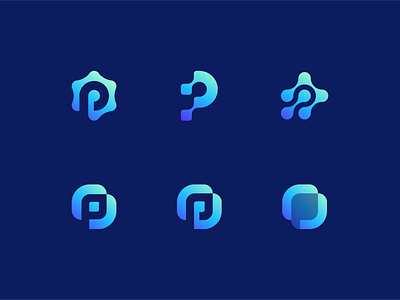 P Logo Explorer biology biotech block blockchain connection digital gear letter lettermark negative space