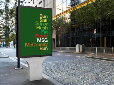 Iconic Stacks - McCruelty Edition advertisement animal rights billboard billboard design cruelty iconic stacks mcdonalds swiss style