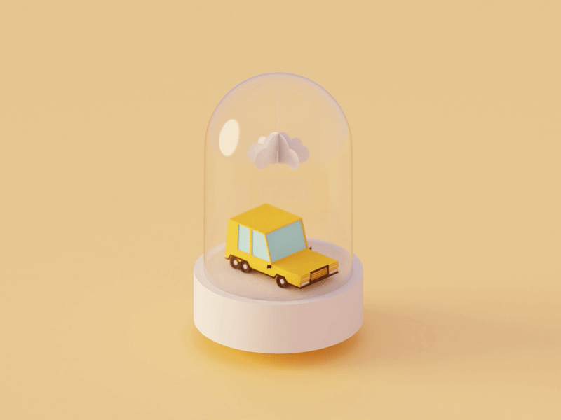 Car inside glass dome 3d animation car cloud design dome glass glass dome illustration paper