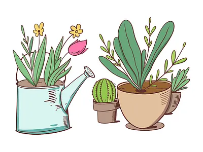 Home plant in a pot cacti cactus cartoon cute flower green home illustration plant pot sketch vector