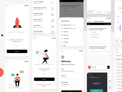 Survey Application app design concept ios minimalistic mobile onboarding product survey ux vector